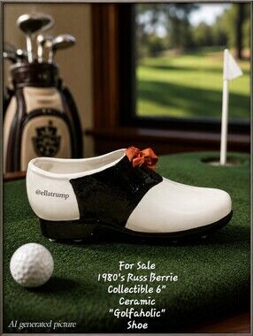 Vintage Russ Berrie "Golfaholic" Miniature Ceramic Golf Shoe 6x2.5x2.5"